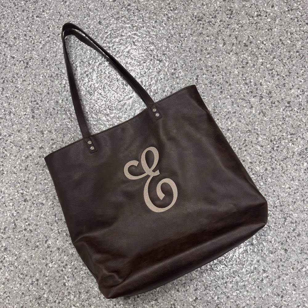 Thirty One Bag Around Town Tote | Chestnut Distressed Pebble | Gold "E" Embroide